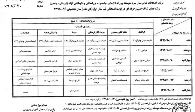 برنامه امتحانات نهایی دی ماه 95 برنامه امتحانات نهایی دی ماه 95 | سال سوم و پیش دانشگاهی | تجربی ریاضی