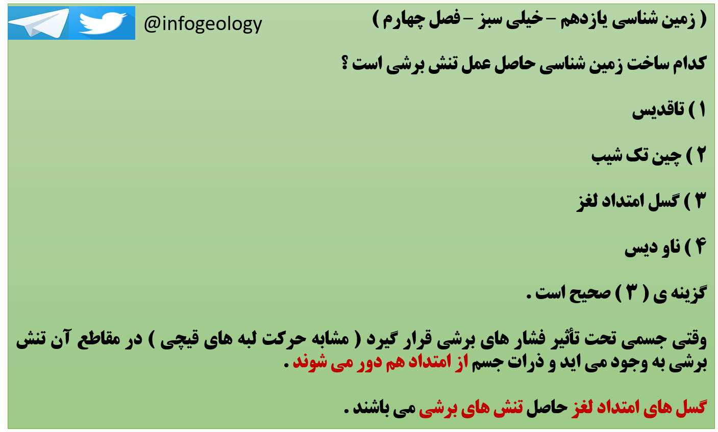 108 - تست از حاصل عمل تنش برشی . ( سال یازدهم )