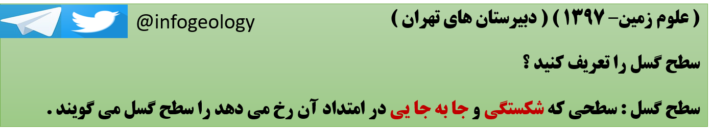 160 - سوال علوم زمین . 1397 . تعریف سطح گسل .