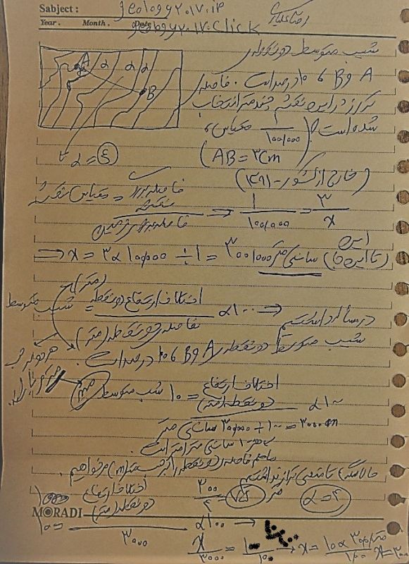 182 - محاسبه ی شیب متوسط دو نقطه ی A و B .